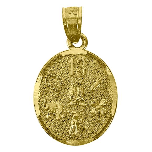 14kt Yellow Gold Womens Diamond-cut 13 Anos Round Amulet Goodluck Pendant Charm