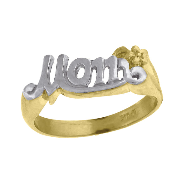 14kt Gold Womens Two-tone Mom Mothers Flower Band Ring