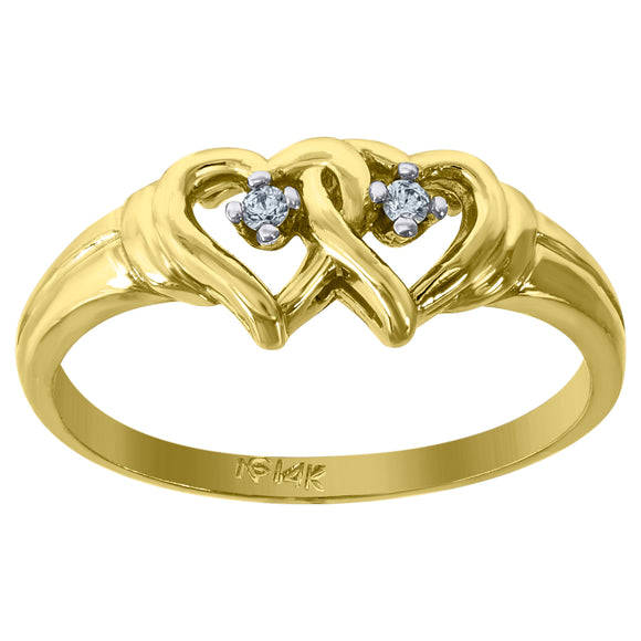 14kt Gold Womens Two-tone CZ Hearts Wrapped SZ7 Ring Band