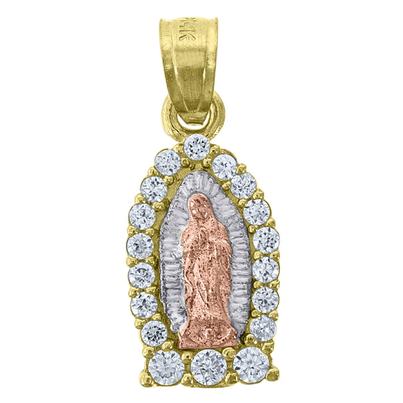14kt Gold Womens Tri-color CZ Guadalupe Mary Religious Ht:19.1mm Pendant Charm