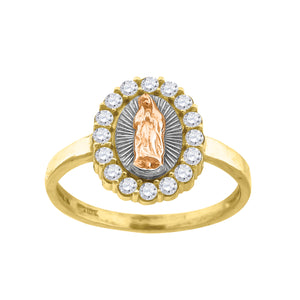 14kt Gold Womens Tri-color CZ Guadalupe Mary SZ7 Religious Ring Band