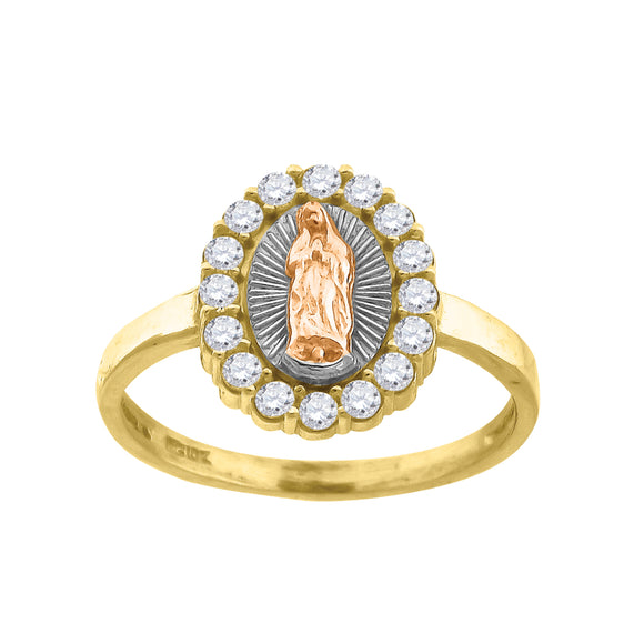 14kt Gold Womens Tri-color CZ Guadalupe Mary SZ7 Religious Ring Band