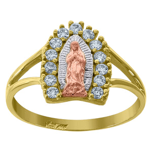 14kt Gold Womens Tri-color CZ Guadalupe Mary SZ7 Religious Ring Band