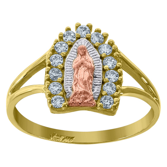 14kt Gold Womens Tri-color CZ Guadalupe Mary SZ7 Religious Ring Band