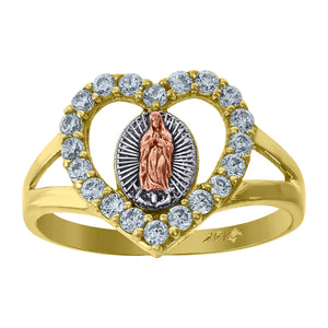 14kt Gold Womens Tri-color CZ Guadalupe Mary Heart SZ7 Religious Ring Band