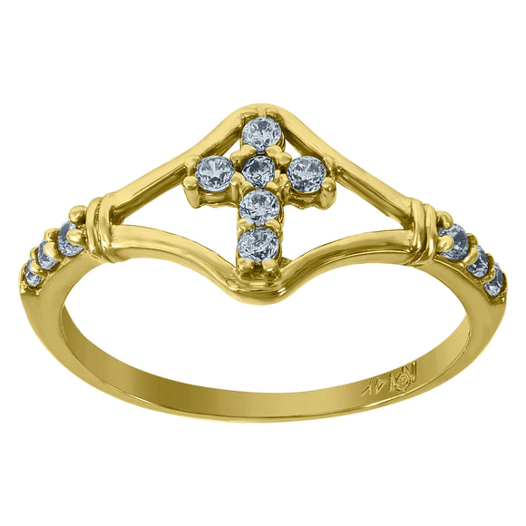 14kt Yellow Gold Womens CZ Cross SZ7 Religious Ring Band