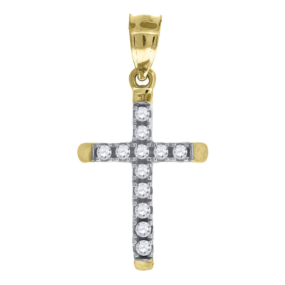 14kt Gold Womens Two-tone Diamond-cut Cross Ht:22.3mm Religious Pendant Charm