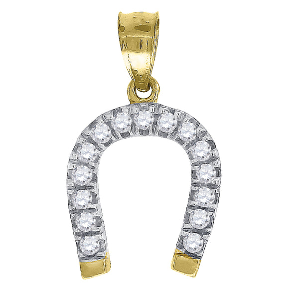 14kt Gold Womens Two-tone Diamond-cut Horse Shoe Ht:19.1mm Goodluck Pendant Charm