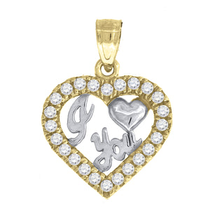 14kt Gold Womens Two-tone Diamond-cut I love You Ht:19.3mm Heart Pendant Charm