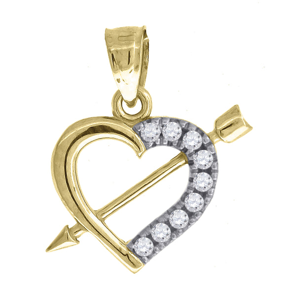14kt Gold Womens Two-tone Diamond-cut Heart Arrow Ht:17mm Love Pendant Charm