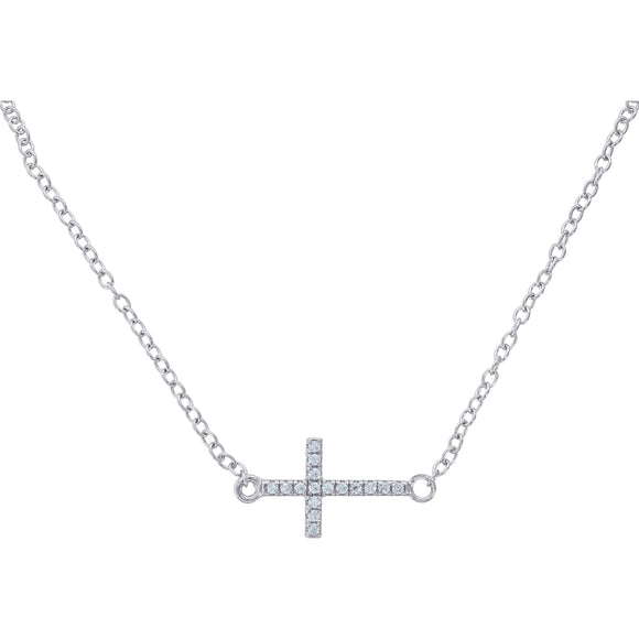 925 Sterling Silver Women Cubic Zirconia Rolo Link Cross Necklace