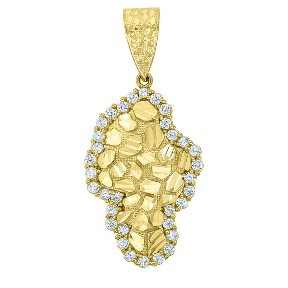 10kt Yellow Gold Mens Women Cubic Zirconia Cubic-zirconia Nugget Textured Charm Pendant