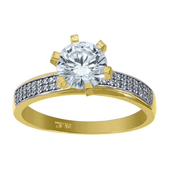 10kt Two-tone Gold Womens Round Cubic Zirconia Engagement Ring