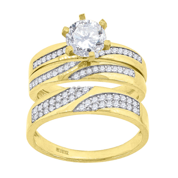 10kt Two-tone Gold Womens Round Cubic Zirconia Trio Ring Set