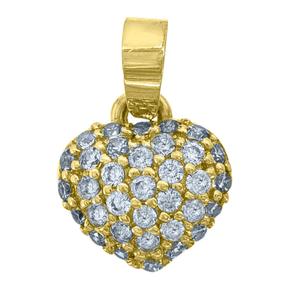 10kt Yellow Gold Cubic-zirconia Womens Ht:11.4mm x W:7.3mm Heart Charm Pendant