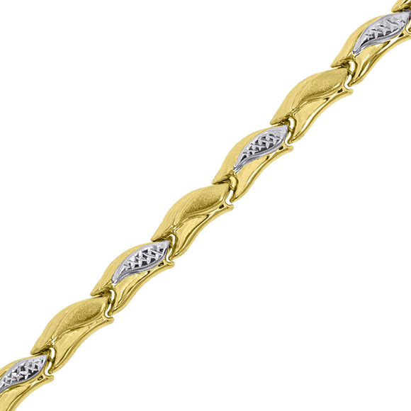10kt Two-tone Gold Womens Fish Motif Link Bracelet Size 8 Inches