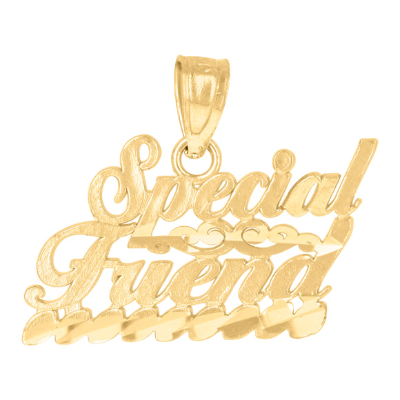 10kt Yellow Gold Diamond-cut Unisex Special Friend Ht:16.4mm x W:15.1mm Letter & Words Charm Pendant