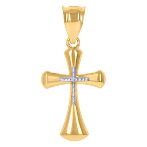 10kt Gold Two-tone Diamond-cut Mens Cross Ht:34.6mm x W:16.7mm Religious Charm Pendant