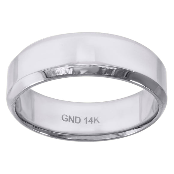 14kt White Gold Mens Beveled Edge Polished Wedding Band Ring 6.5mm Size 9