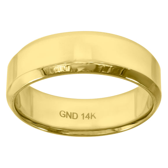 14kt Yellow Gold Unisex Beveled Edge Polished Wedding Band Ring 6.5mm Size 7