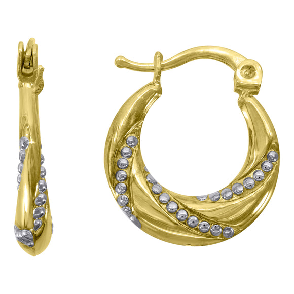 10kt Two-tone Gold Womens Textured Hoop Earrings