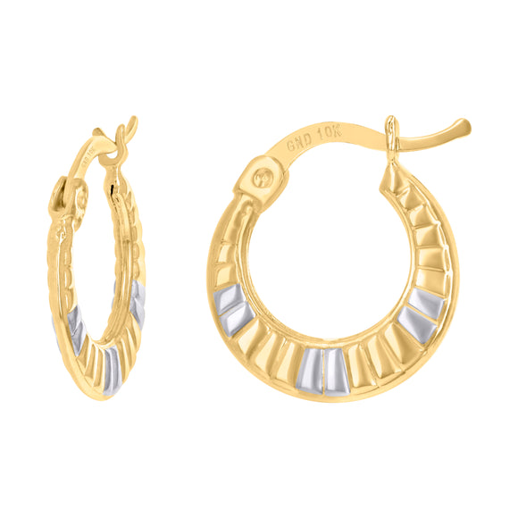 10kt Gold Two-tone Womens 13.6mm Hinged Hoops Huggies