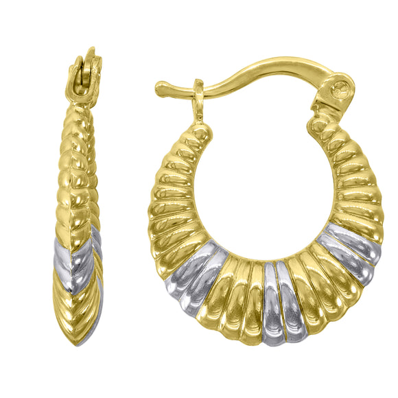 10kt Gold Two-tone Womens Shrimp 14.4mm Hinged Hoops Huggies