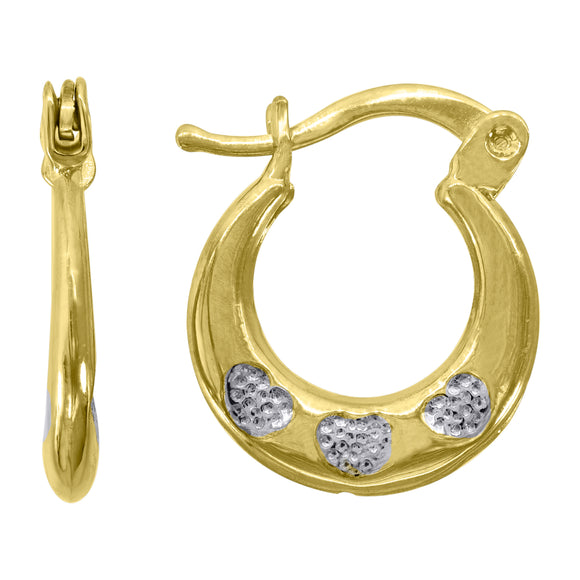 10kt Gold Two-tone Womens Heart 14mm x16.5mm Hinged Hoops Huggies