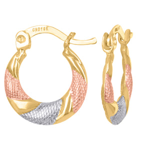 10kt Two-tone Gold Womens Twisted Textured Hoop Earrings