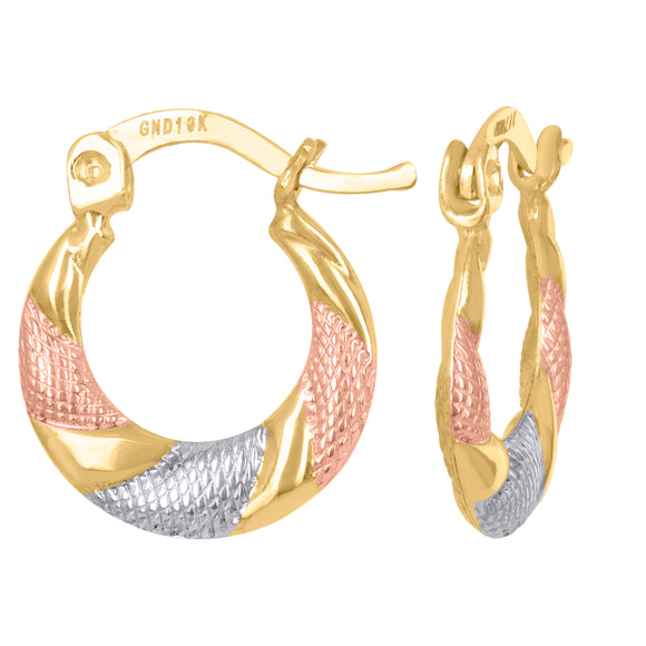 10kt Two-tone Gold Womens Twisted Textured Hoop Earrings