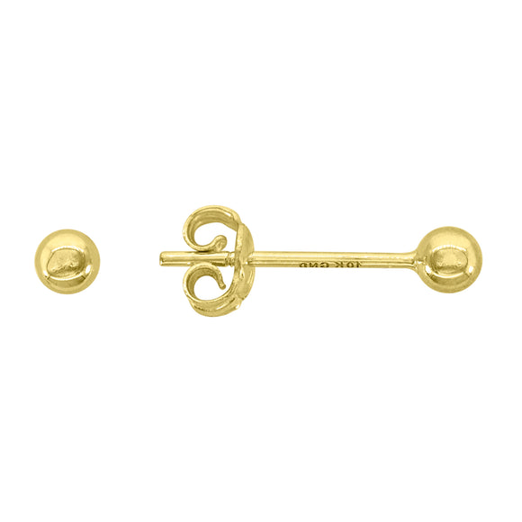 10kt Yellow Gold Mens Polished Finish Ball Stud Earring 3mm