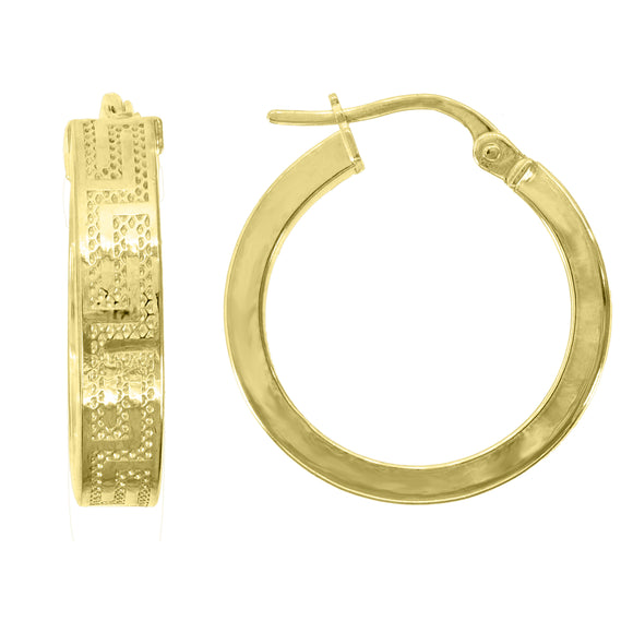 10kt Yellow Gold Womens Greek Key Textured Hoop Earrings