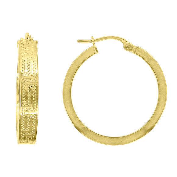 10kt Yellow Gold Womens Greek Key Textured Hoop Earrings