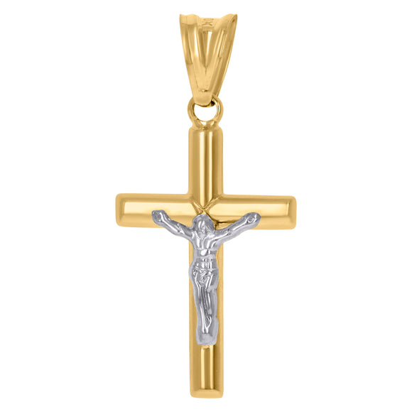 10kt Two-Tone Gold Unisex INRI Crucifix Cross Religious Charm Pendant