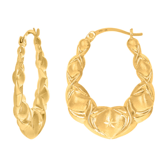 10kt Yellow Gold DC Brushed Womens XO Hugs & Kisses 28mm Hinged Hoops Huggies
