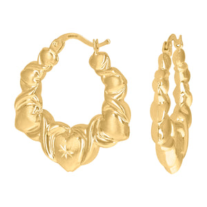 10kt Yellow Gold DC Brushed Womens XO Hugs & Kisses 29mm Hinged Hoops Huggies