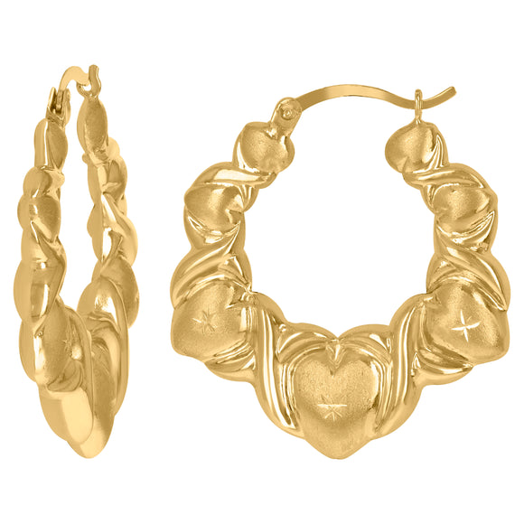 10kt Yellow Gold DC Brushed Womens XO Hugs & Kisses 32.4mm Hinged Hoops Huggies