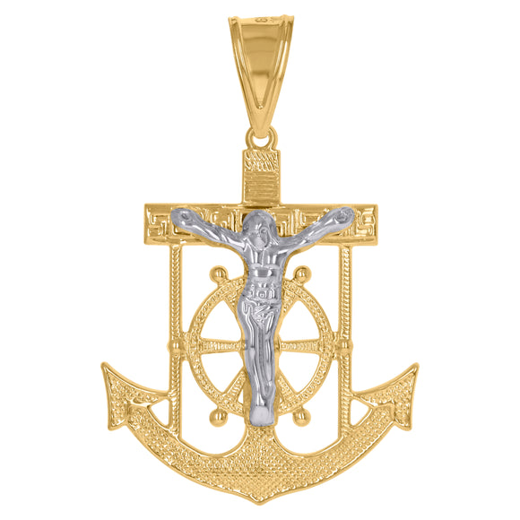 10kt Two-tone Gold Unisex Polish Finish Crucifix Anchor Religious Charm Pendant