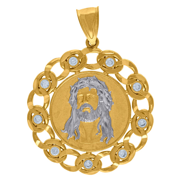 10kt Two-tone Gold Unisex Cubic Zirconia Cubic-zirconia Jesus Face Medallion Religious Charm Pendant