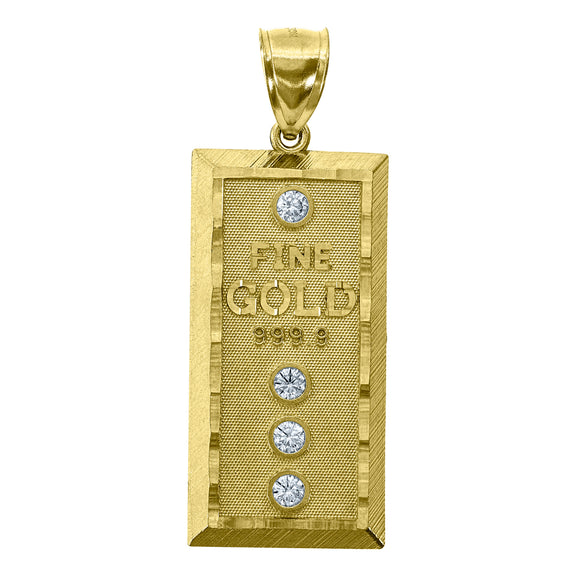 10kt Yellow Gold Unisex Diamond-cut Cubic Zirconia Fine Gold Bar Charm Pendant