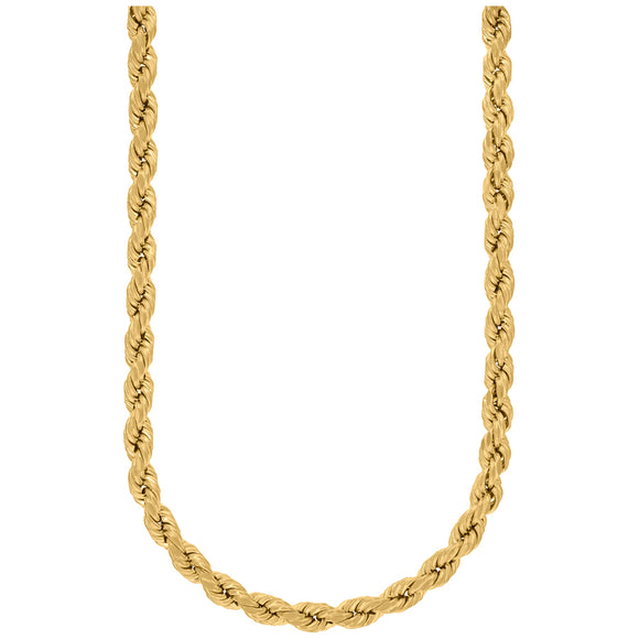 10kt Yellow Gold Unisex Hollow Rope Chain 7mm 22