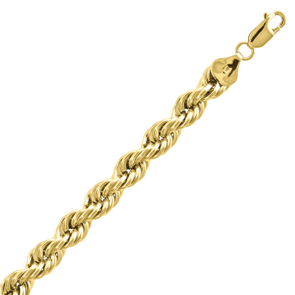 10kt Yellow Gold Mens Hollow Rope Bracelet 7mm 9