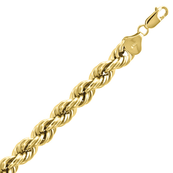 10kt Yellow Gold Mens Hollow Rope Bracelet 8mm 8