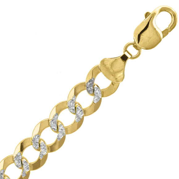 10kt Two-tone Gold Mens Solid Pave Cuban Bracelet 11.4mm 9 Inches