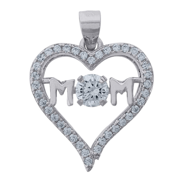 925 Sterling Silver Womens Cubic Zirconia Heart Mom Talking Charm Pendant