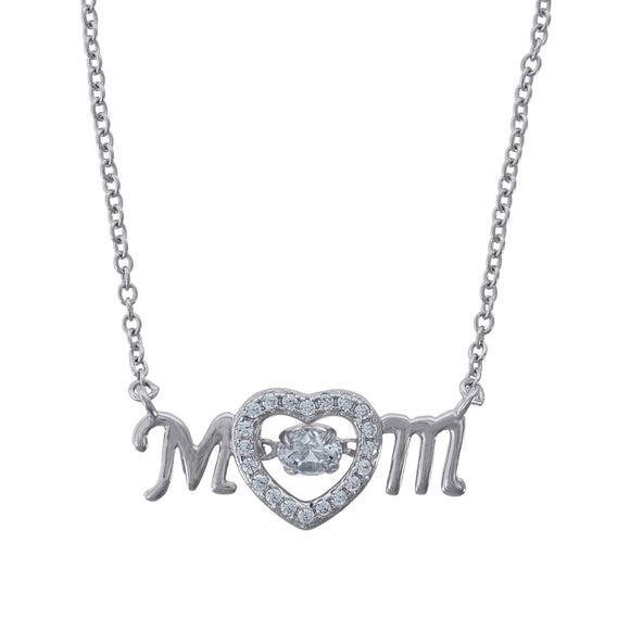 925 Sterling Silver Womens Cubic Zirconia Heart Mom Talking Charm Pendant