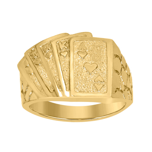 10kt Yellow Gold Mens Textured Playing Cards Band Ring