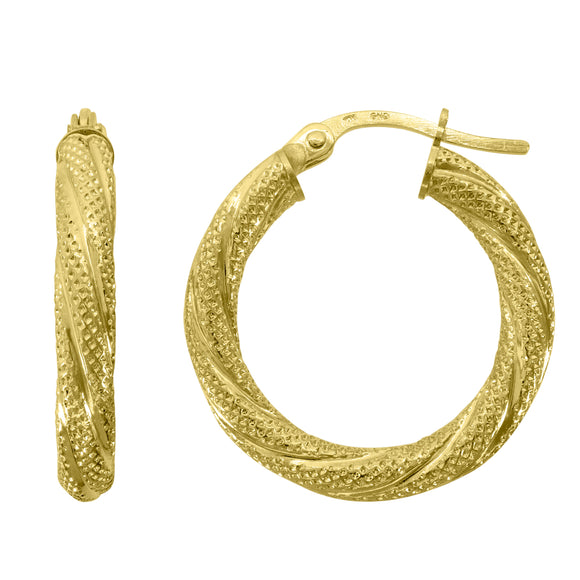 10kt Yellow Gold Womens Twisted Tube 15mm Hinged Hoops Huggies