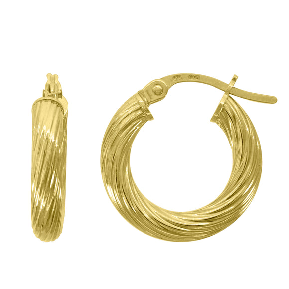 10kt Yellow Gold Womens Twisted Tube 10mmx3mm Hinged Hoops Huggies
