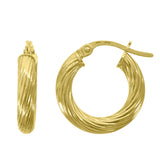 10kt Yellow Gold Womens Twisted Tube 10mmx3mm Hinged Hoops Huggies
